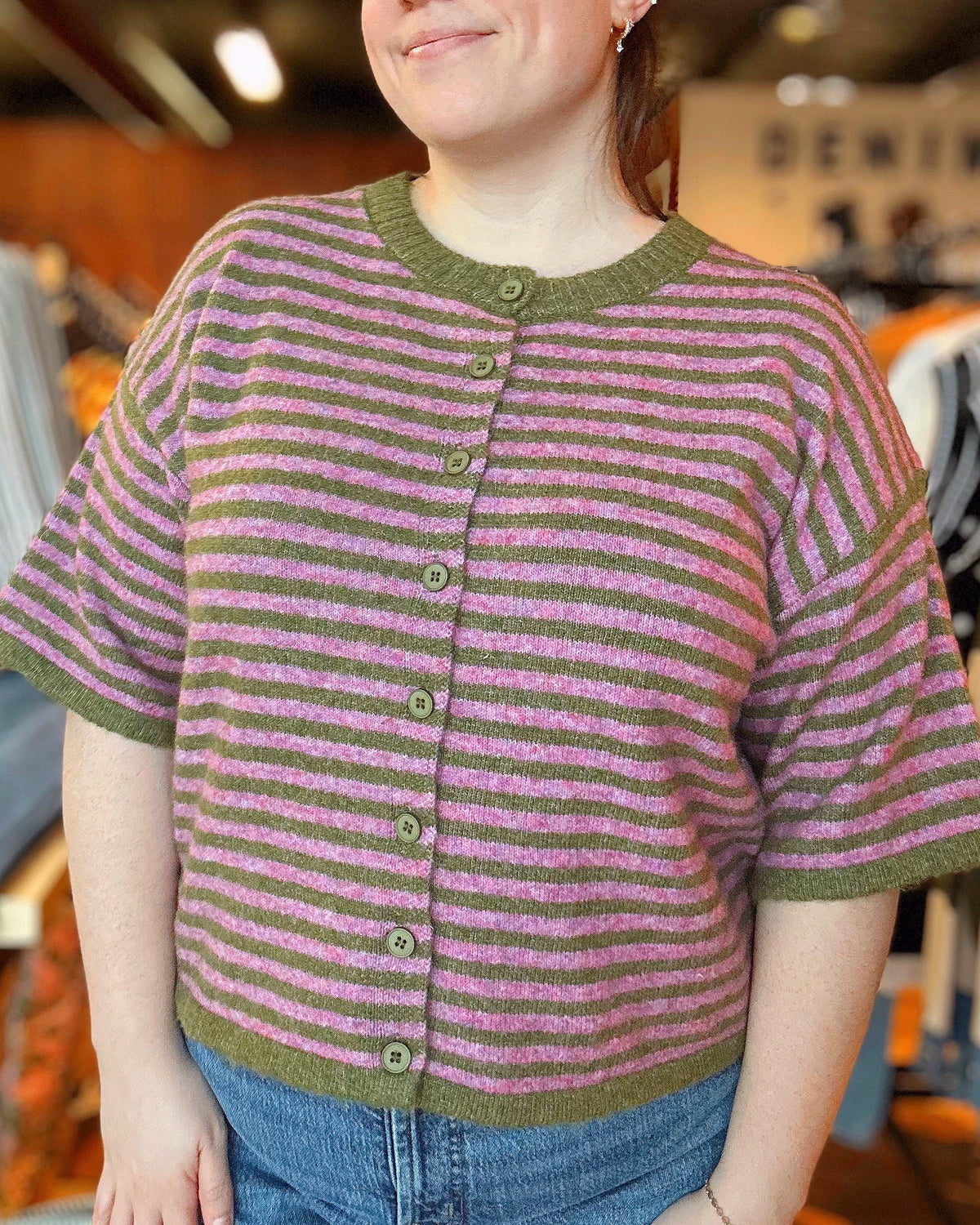 Georgia Striped Short Sleeve Sweater Cardigan