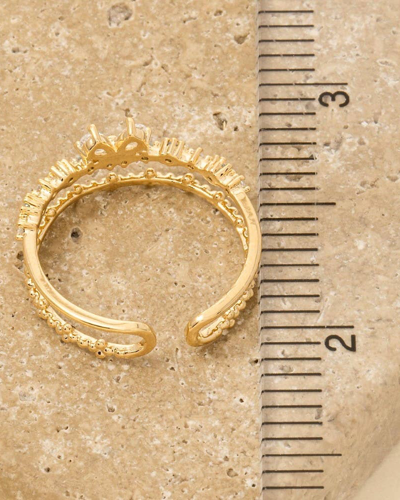 Gold Dipped Butterfly Cz Two Row Ring - Blackbird Boutique