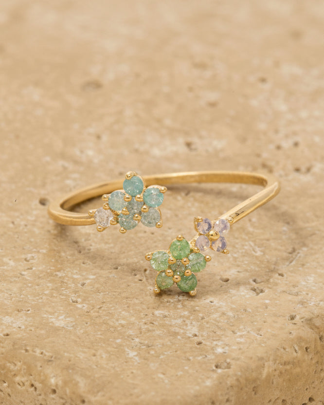 Gold Dipped Cz Flower Open Ring - Blackbird Boutique