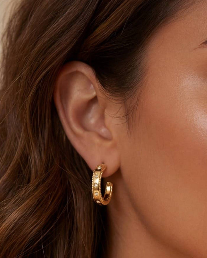 Gold Dipped Cz Stars Station Hoop Earrings - Blackbird Boutique