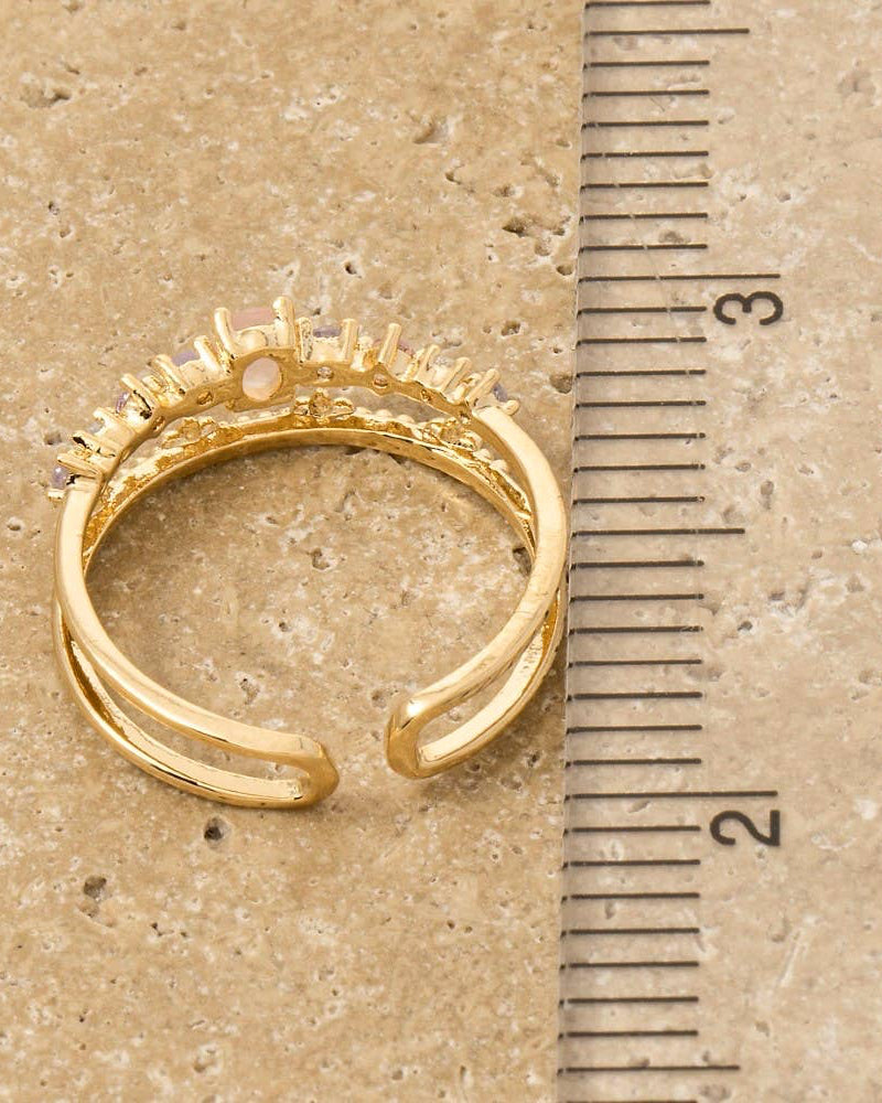 Gold Dipped Two Row Cz Studded Flower Ring - Blackbird Boutique
