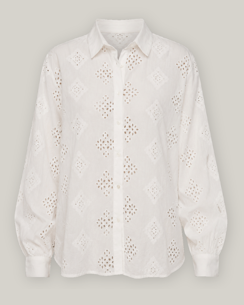 Judy Embroidered Motifs Eyelet Cutwork Button-Front Shirt