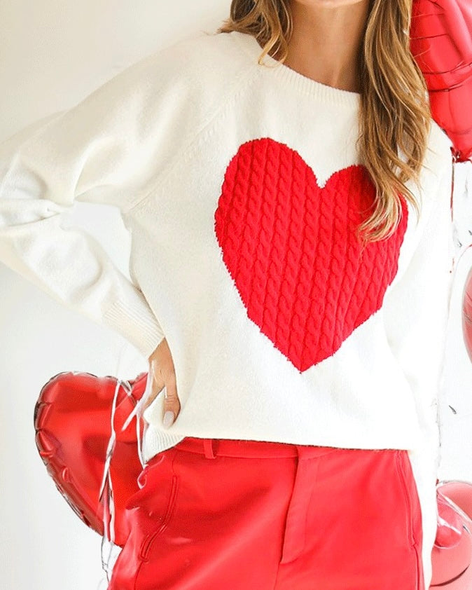 Heart Shape Cable Detail Sweater Top - Blackbird Boutique