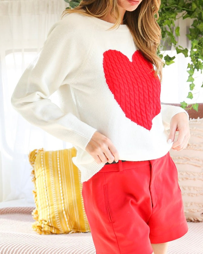 Heart Shape Cable Detail Sweater Top - Blackbird Boutique