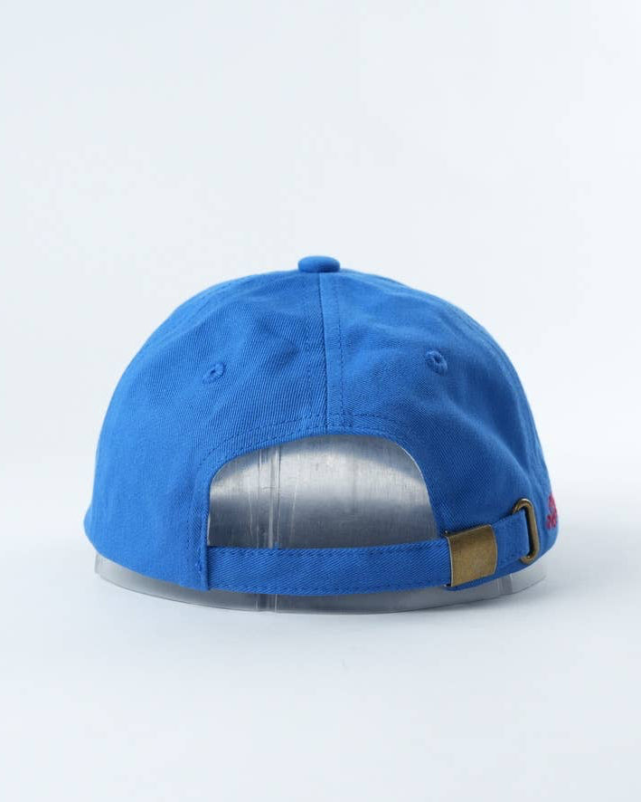 Blue baseball cap with a clear visor on a white background