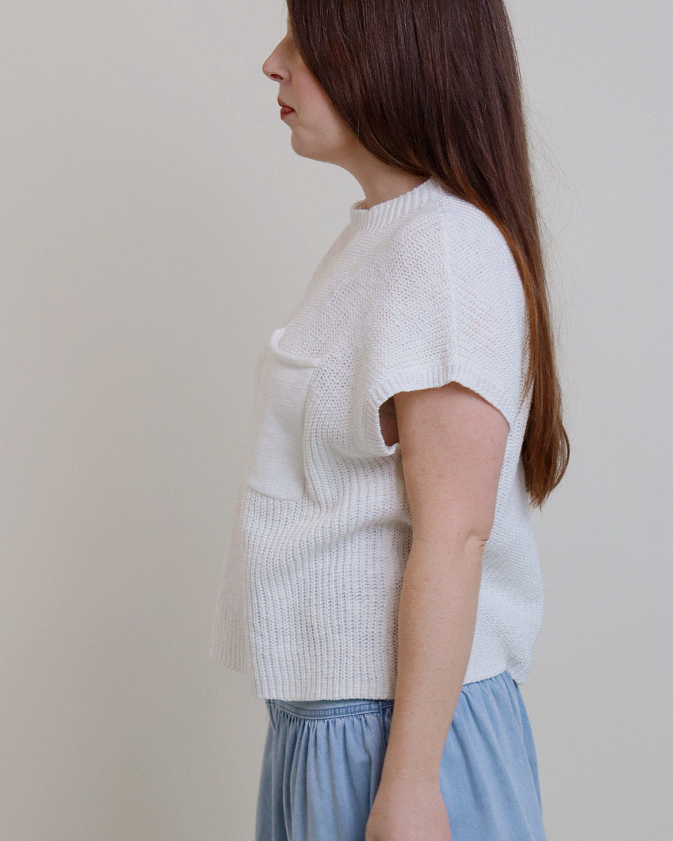 Short Sleeve Knit Top in Off-White - Blackbird Boutique
