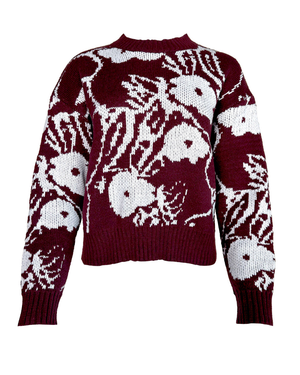 Burgundy Floral Print Sweater - Blackbird Boutique