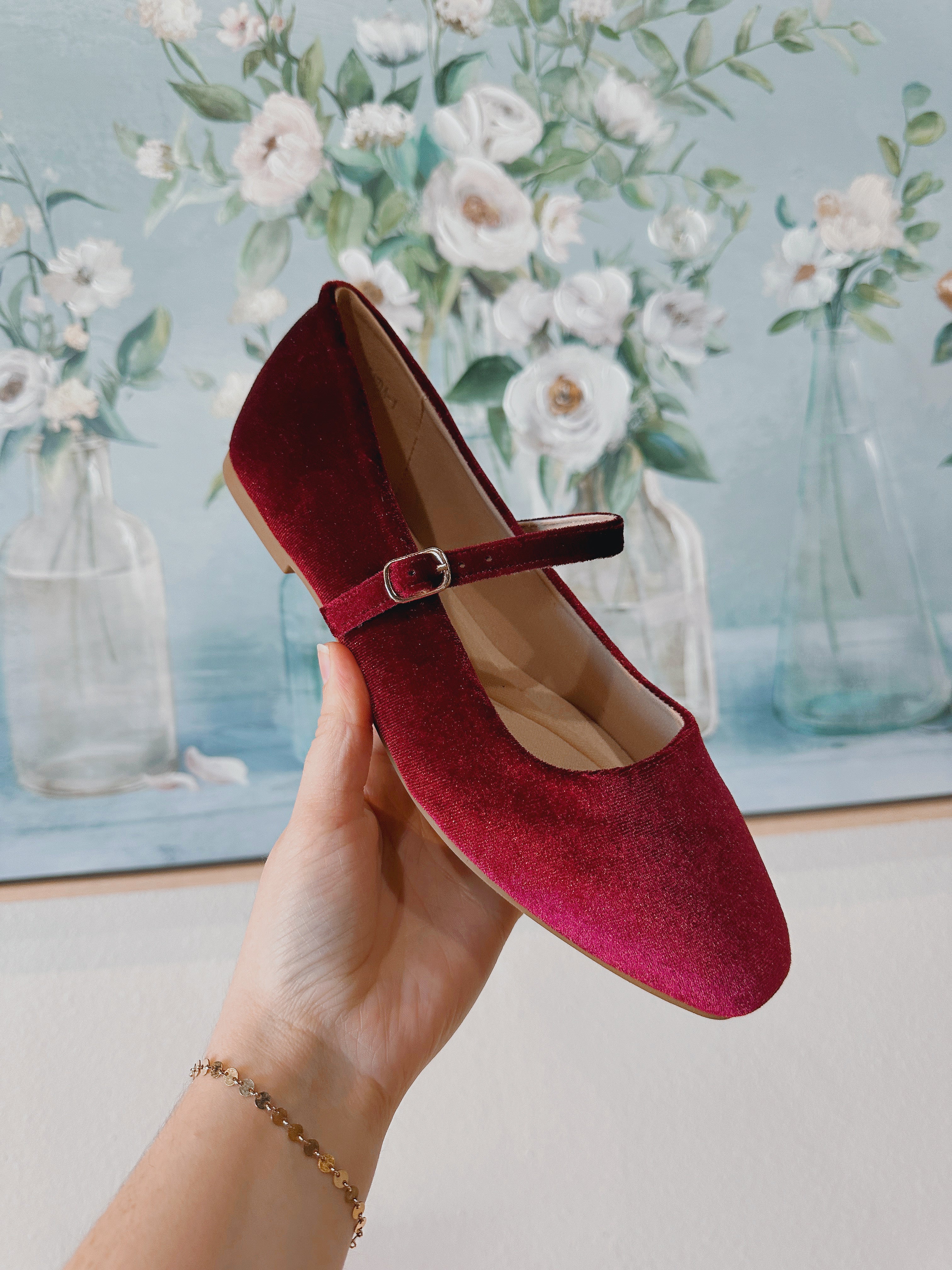 Velvet Ballet Flats in Red - Blackbird Boutique