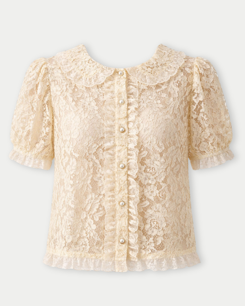 Louise Lace Blouse with Pearl Button - Blackbird Boutique