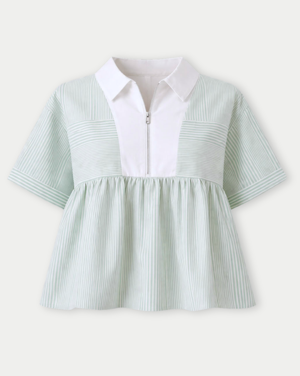 Michelle Striped Half Zip Babydoll Top - Blackbird Boutique