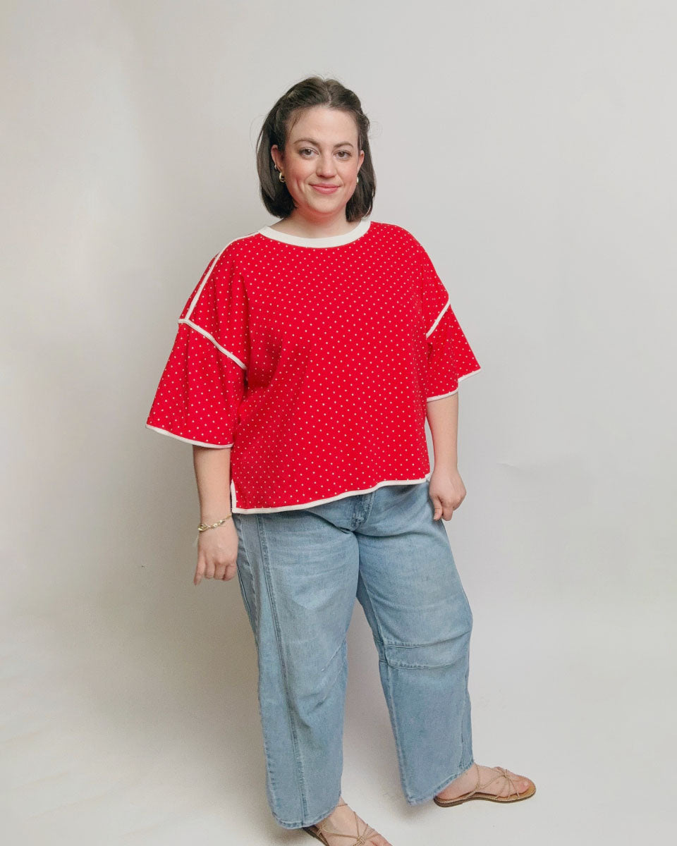 Franny Polka Dot Contrast Trim Top