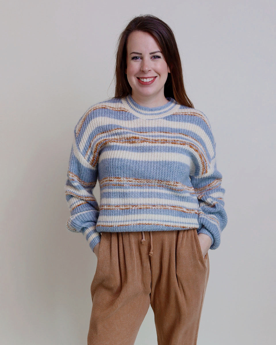 Blue Mixed Striped Pullover Sweater - Blackbird Boutique