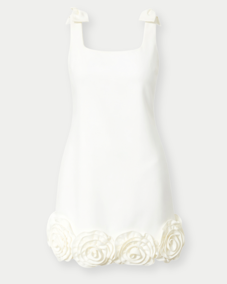 Bow Shoulder Straps Rosette Trimmed Mini Dress - Blackbird Boutique