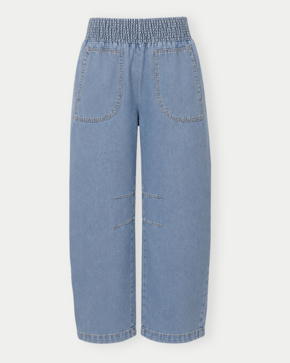 Sandy Smocked Waist Pocket Detail Denim Pants