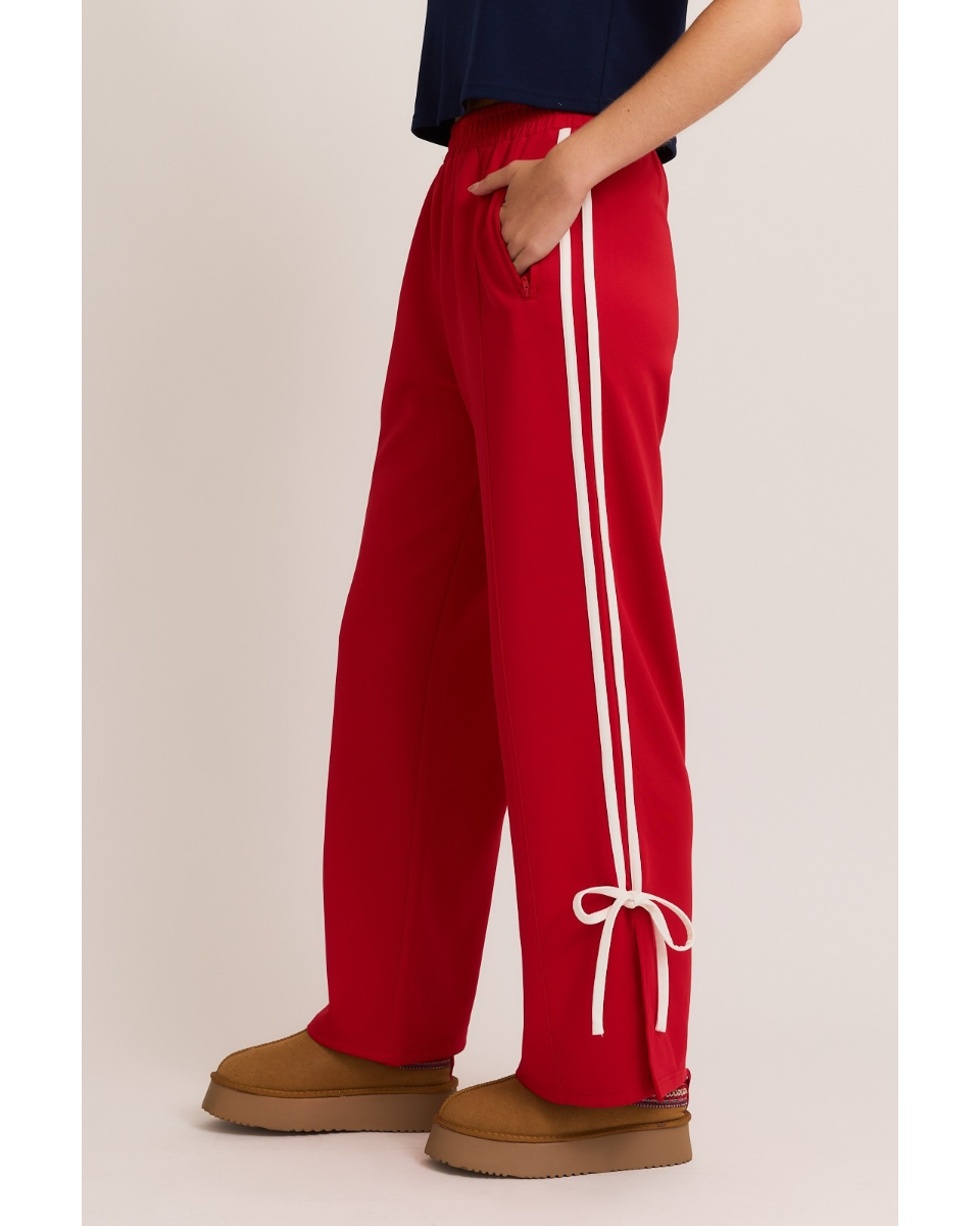 Bow Detail Track Pants in Red - Blackbird Boutique