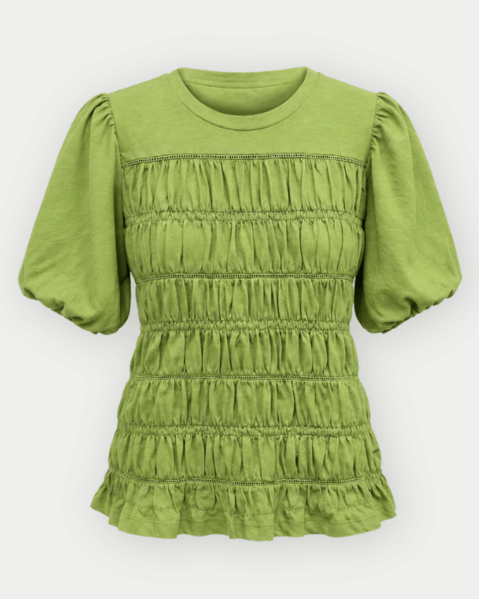 Jeanine 100% Cotton Elasticized Smocked & Trim Accent Top