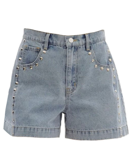 Denim Studded Shorts - Blackbird Boutique