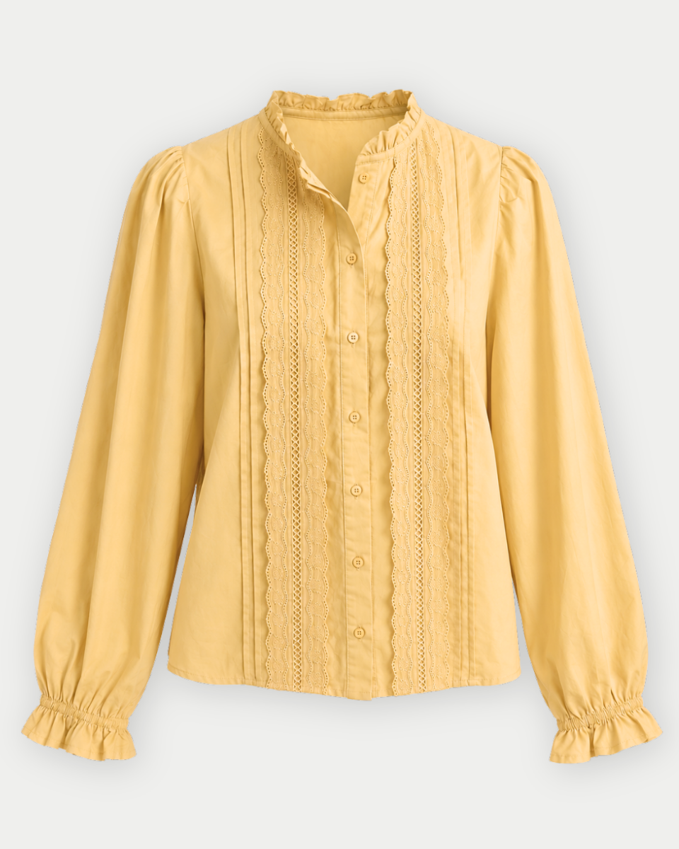 Nora Pin Tuck Lace Trim Button Down Top