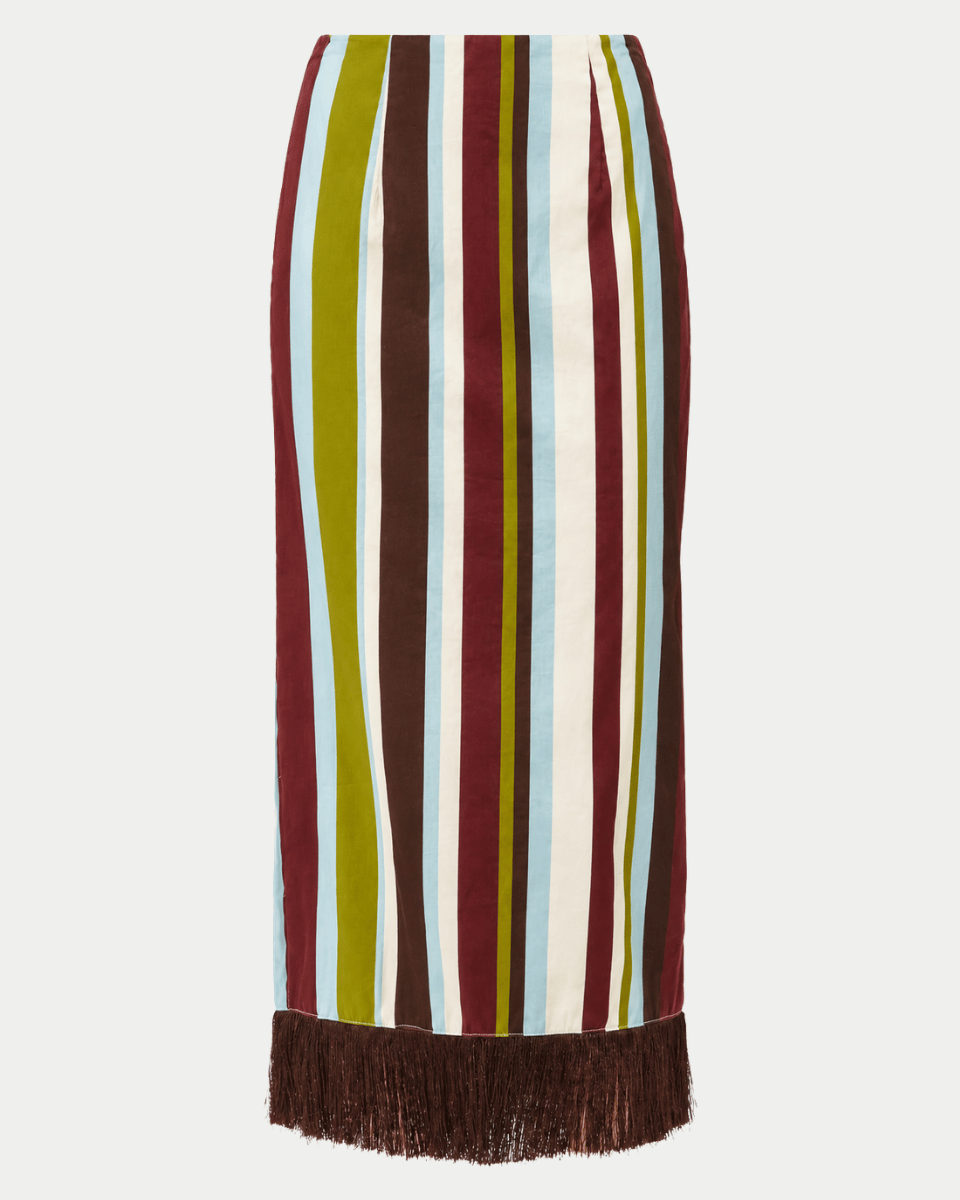 Olivia Striped Fringe Hem Midi Skirt
