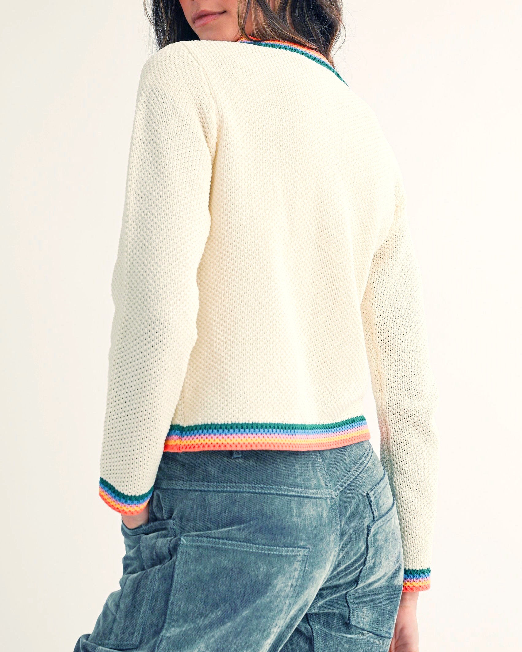 Knit Pocket Cardigan with Contrasting Color Trim - Blackbird Boutique