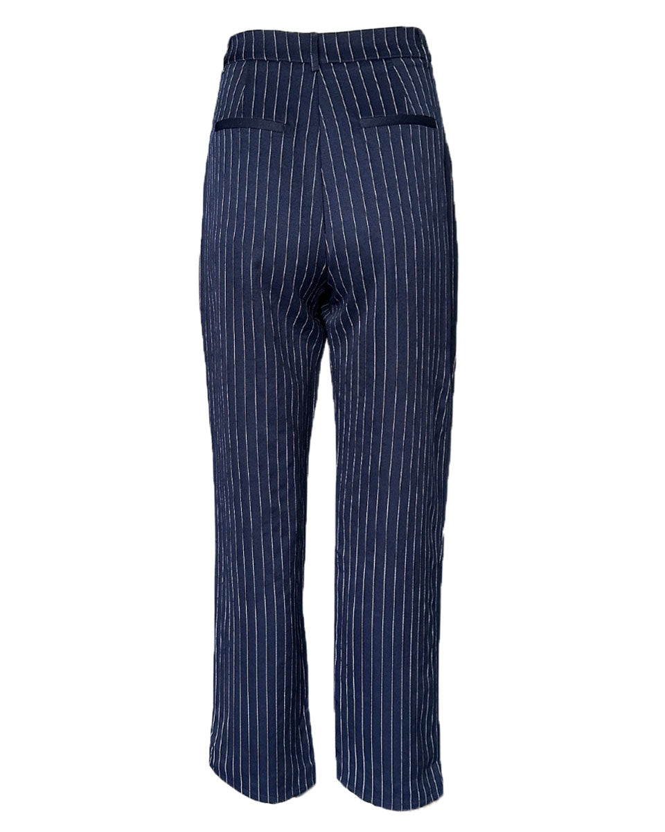 Navy & White Striped High Waist Trouser Pants - Blackbird Boutique