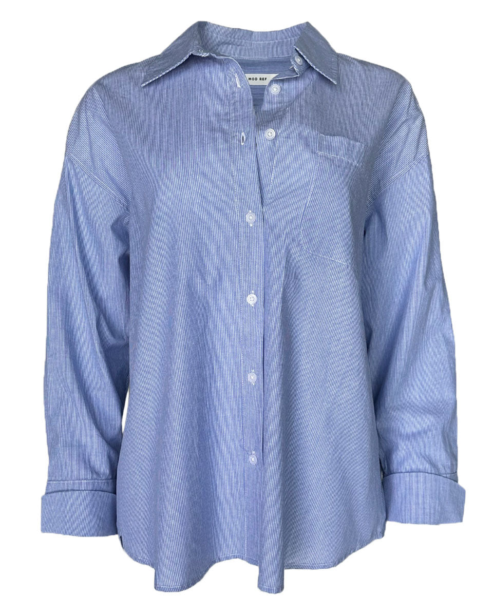 Blue Micro Stripe Button Up Shirt - Blackbird Boutique