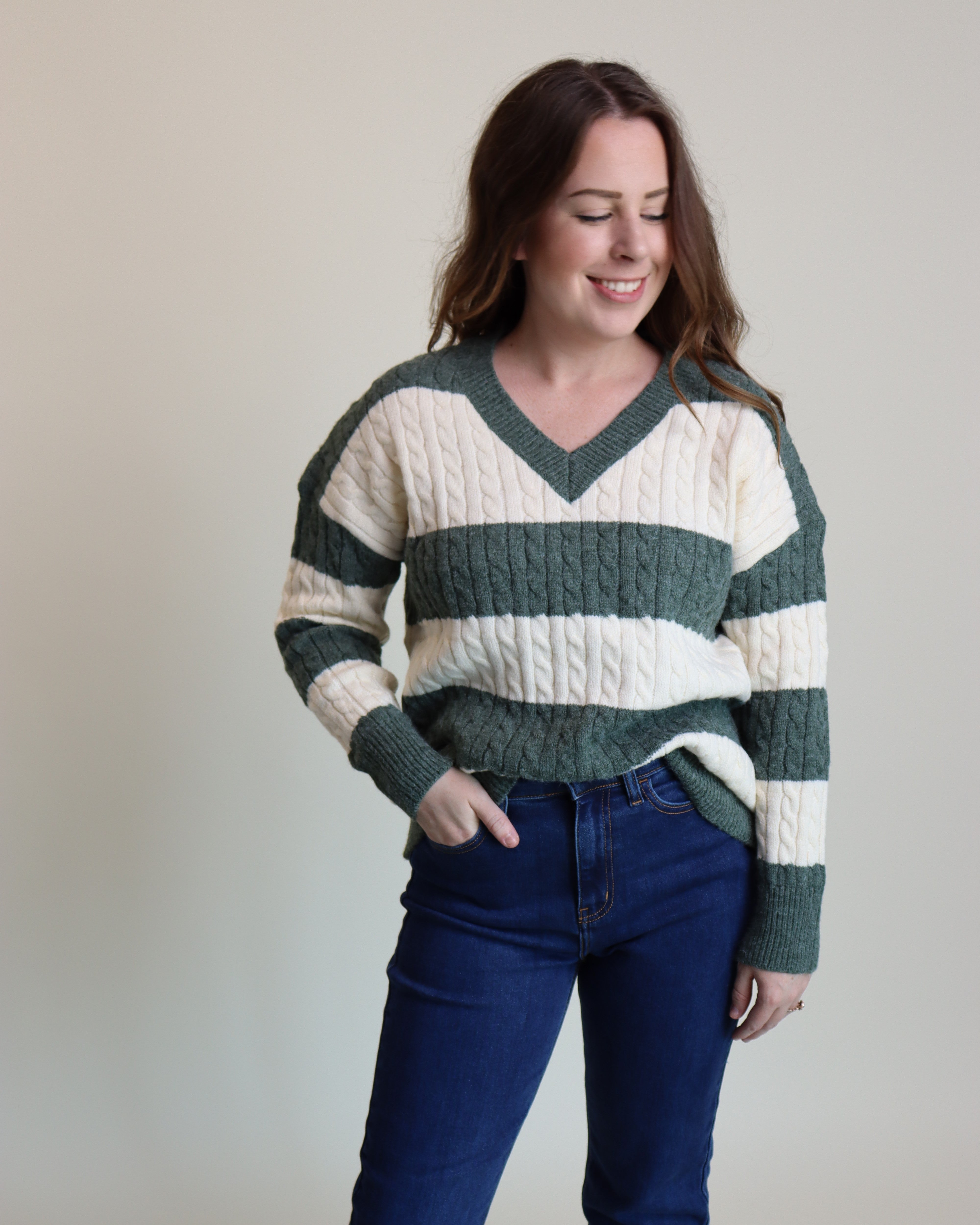 Cable Knit Striped Knit Pullover Sweater - Blackbird Boutique