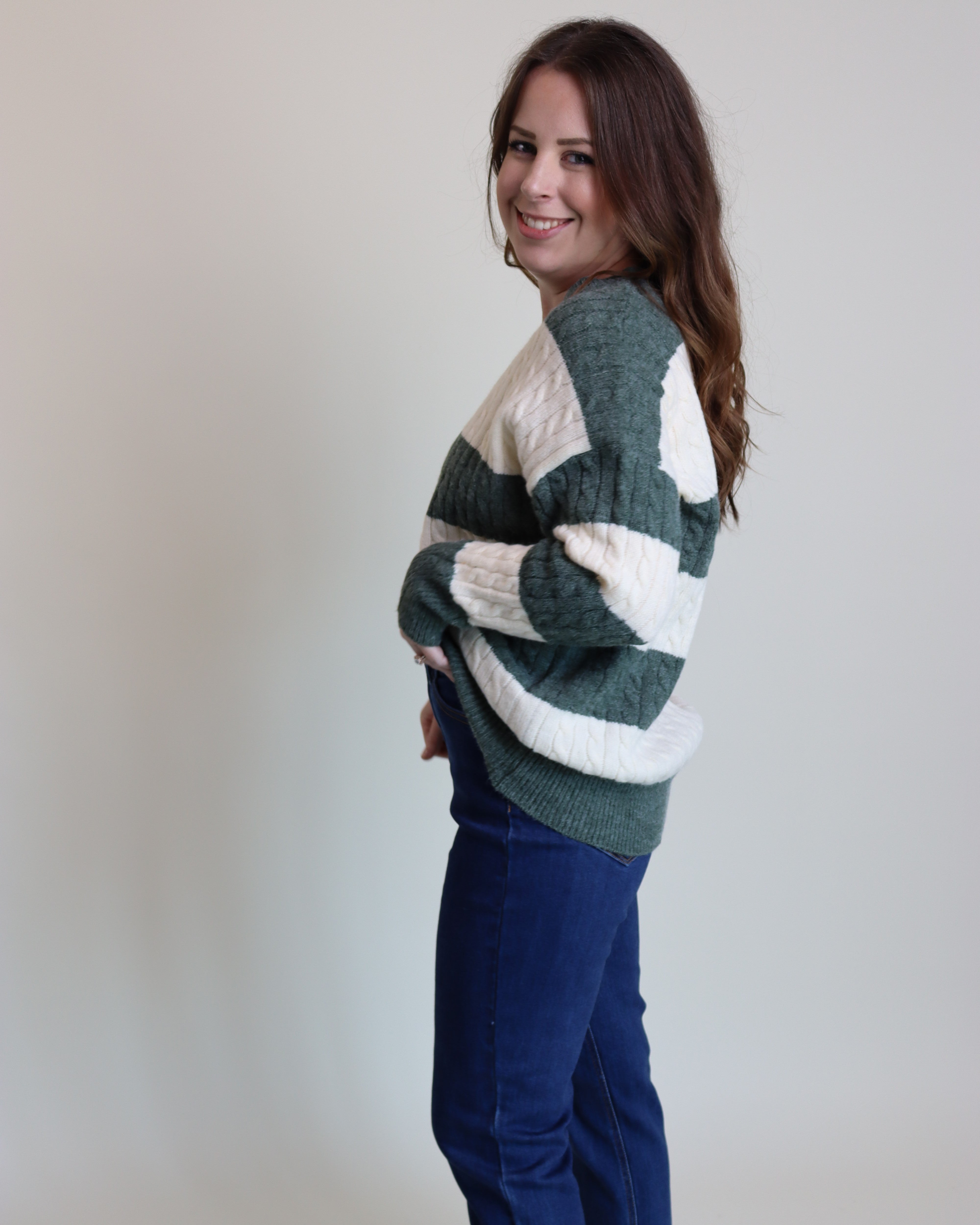 Cable Knit Striped Knit Pullover Sweater - Blackbird Boutique