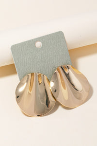 Metallic Wavy Disc Stud Drop Earrings