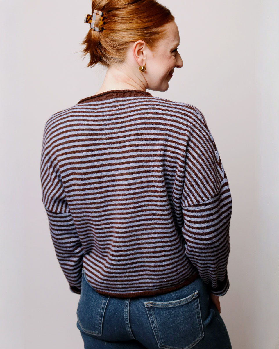 Jill Stripe Raw Edge Button Down Long Sleeve Cardigan - Blackbird Boutique