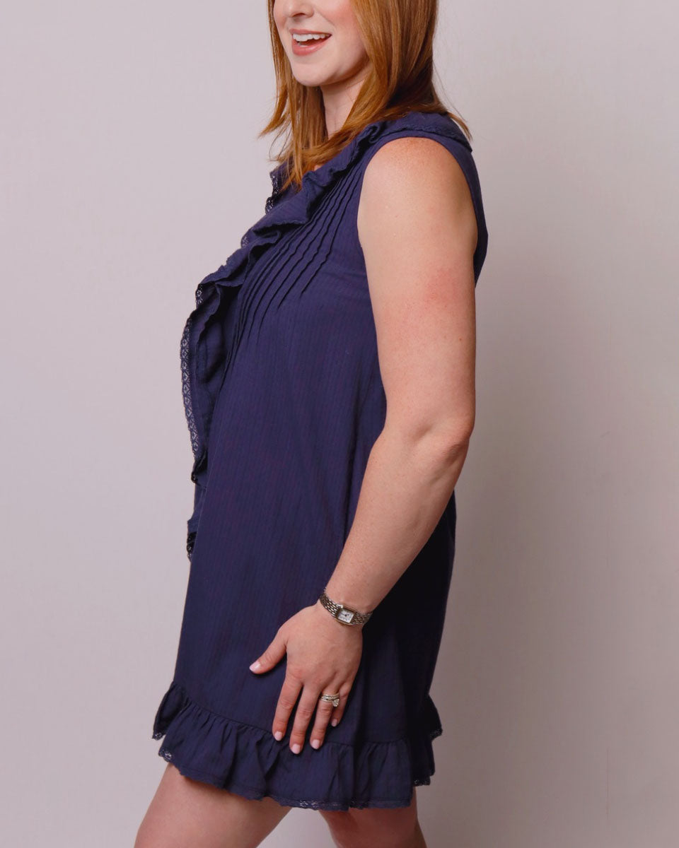 Julianne Navy Ruffle Trim Pintuck Dress