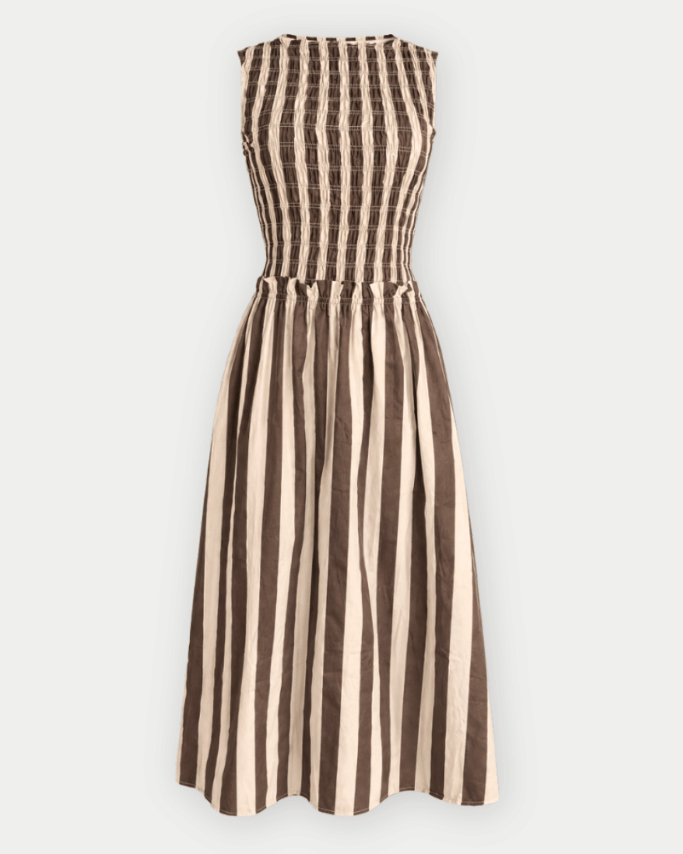Juliette Striped Smocked Bodice Cotton Midi Dress