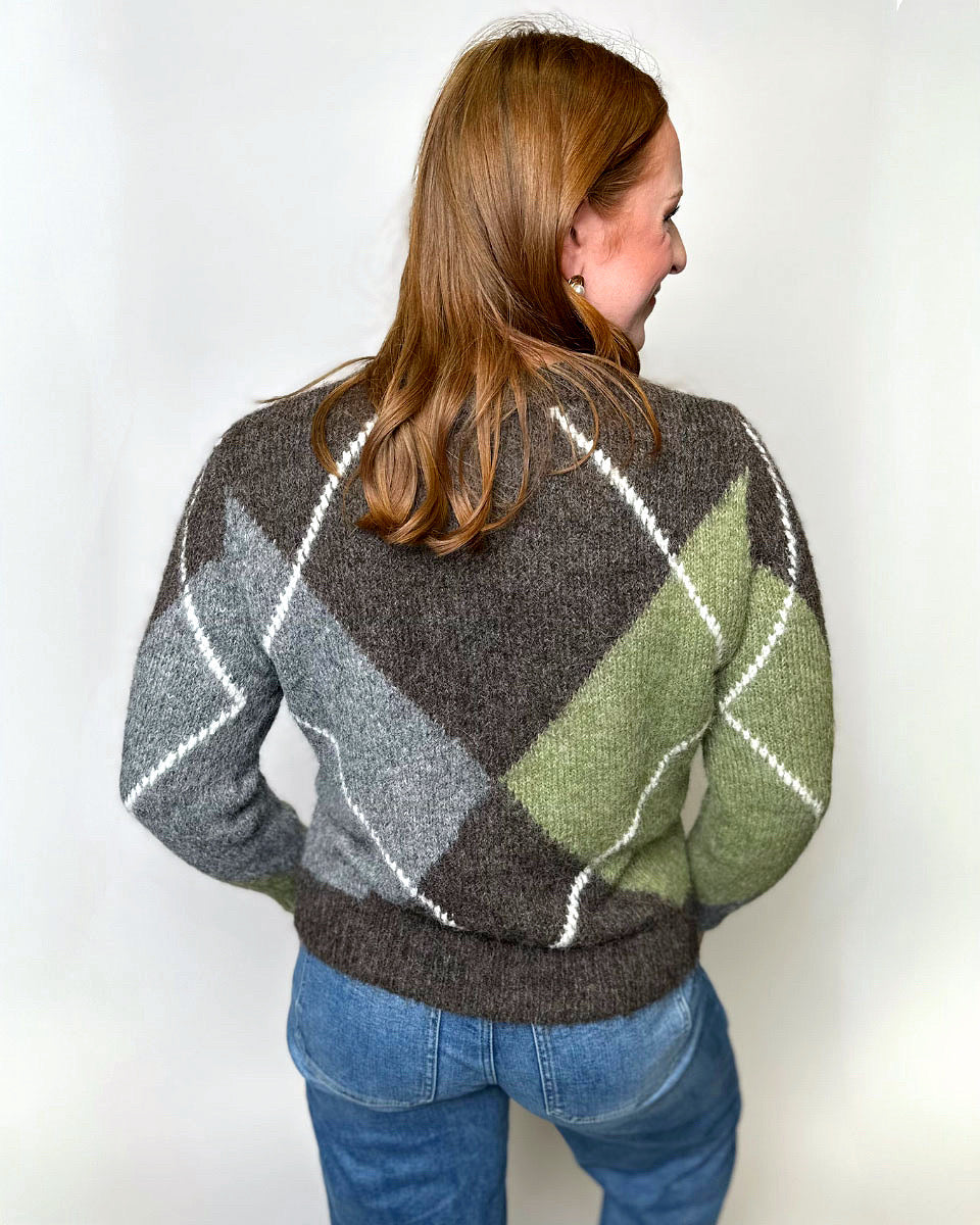 Juno Argyle Long Sleeve Crewneck Sweater - Blackbird Boutique