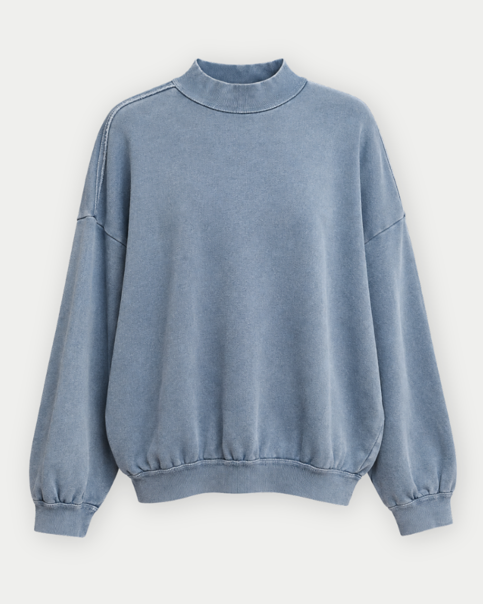 Lacie Acid Washed Mock Neck Sweatshirt in Dusty Blue - Blackbird Boutique