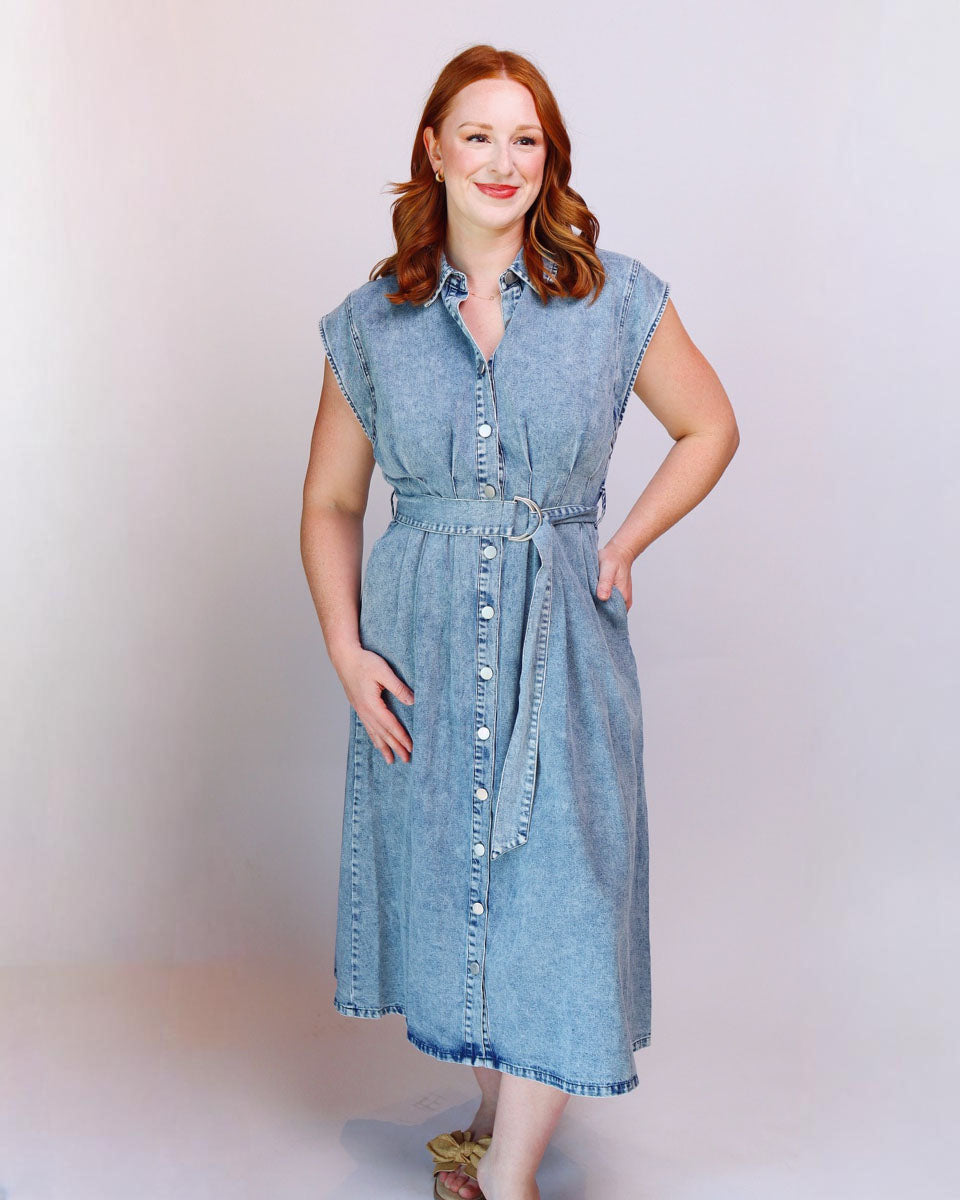 Lottie Denim Belted Button Up Shirt Dress