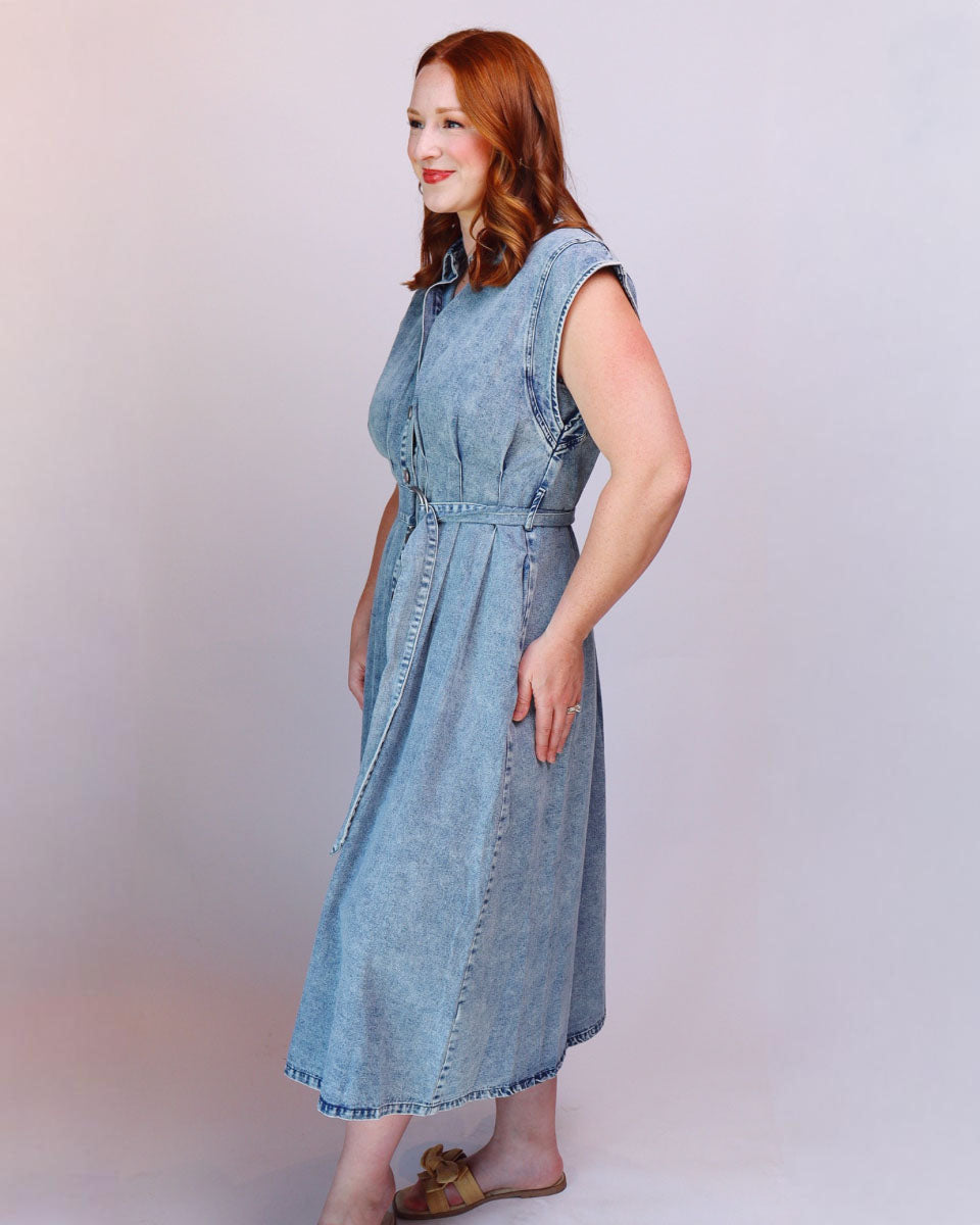 Lottie Denim Belted Button Up Shirt Dress - Blackbird Boutique