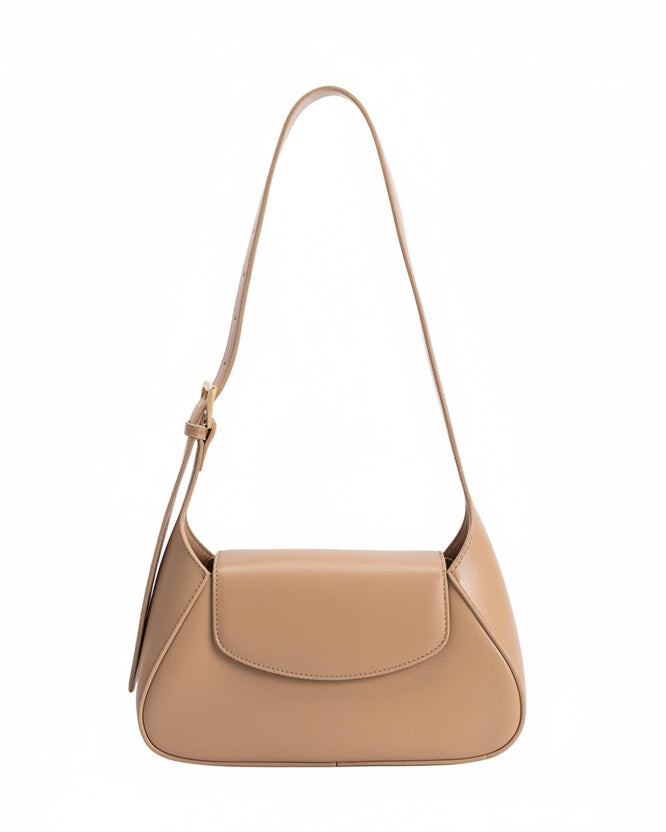 Beige handbag with a strap on a white background