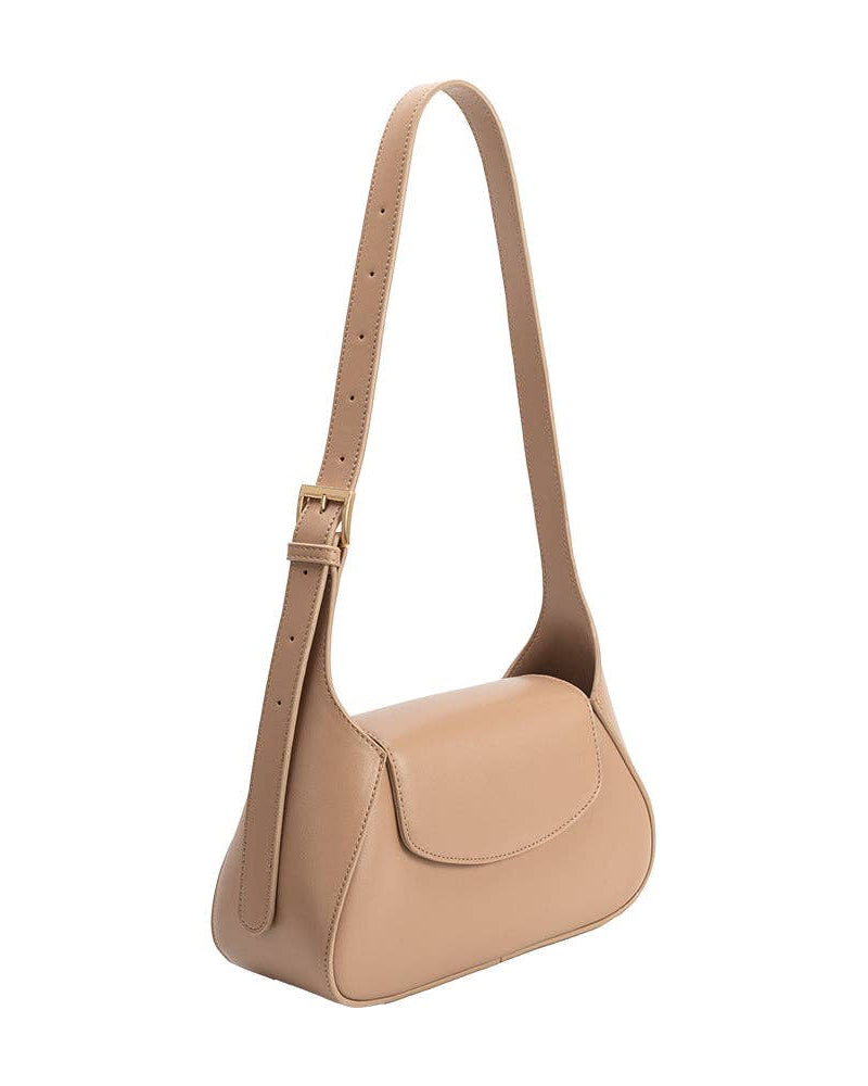 Beige handbag with a strap on a white background