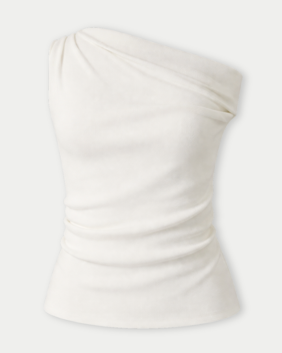 White strapless top on a light gray background