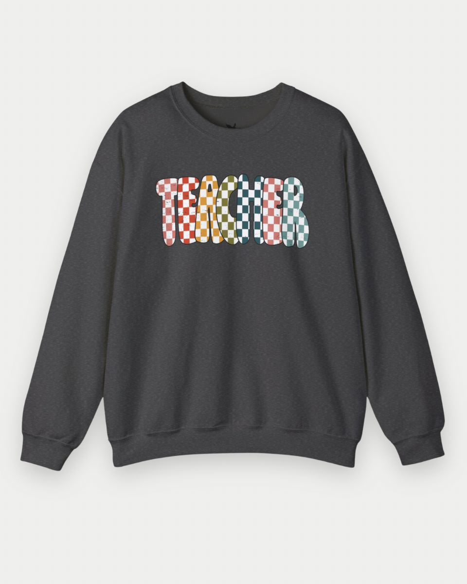 {ONLINE ONLY} Multicolor Checker Teacher Graphic Crewneck Sweatshirt