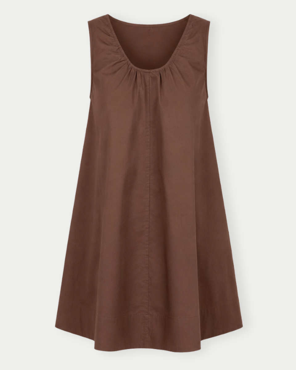 Brown sleeveless dress on a white background
