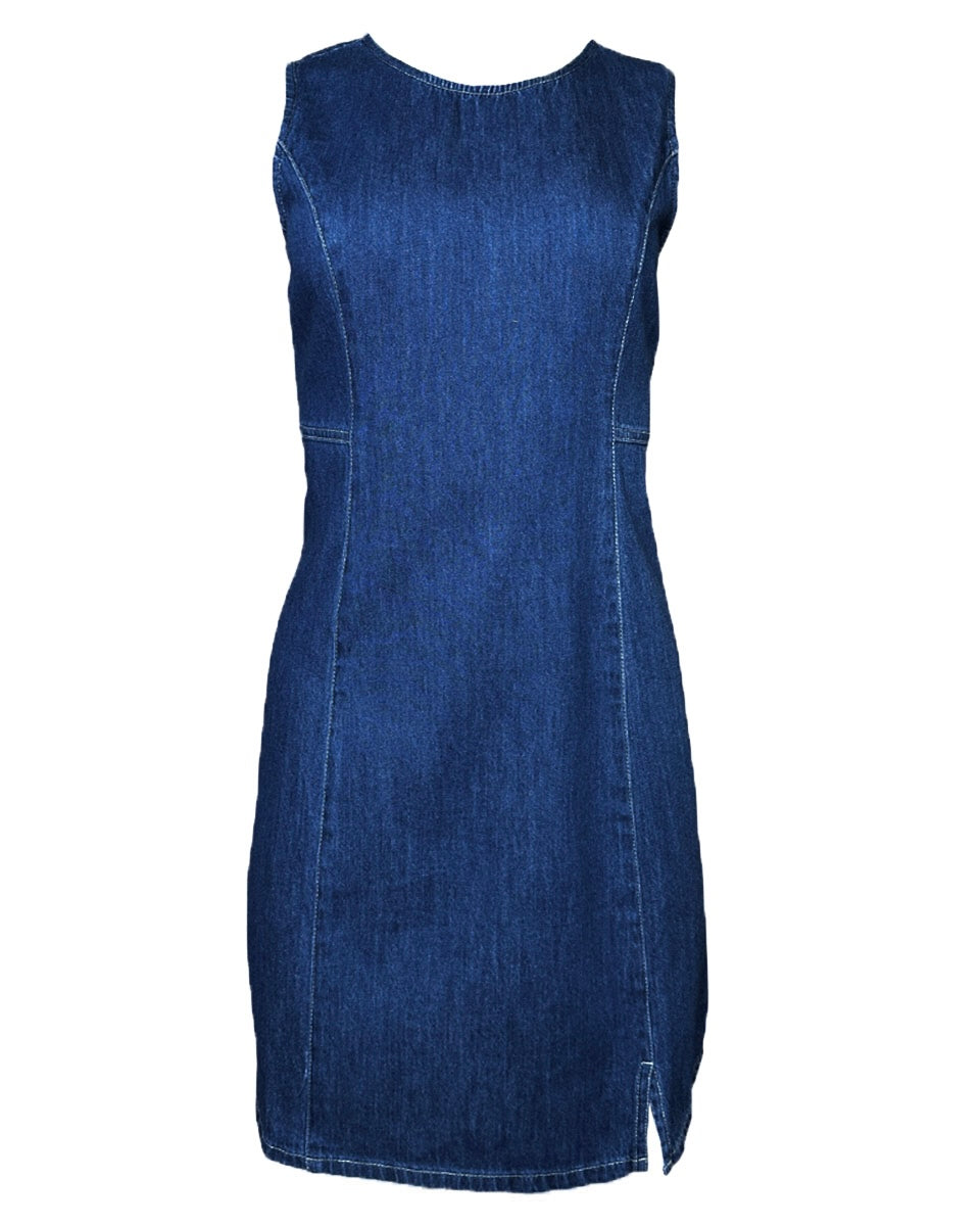 Round Neck Sleeveless Denim Mini Dress - Blackbird Boutique