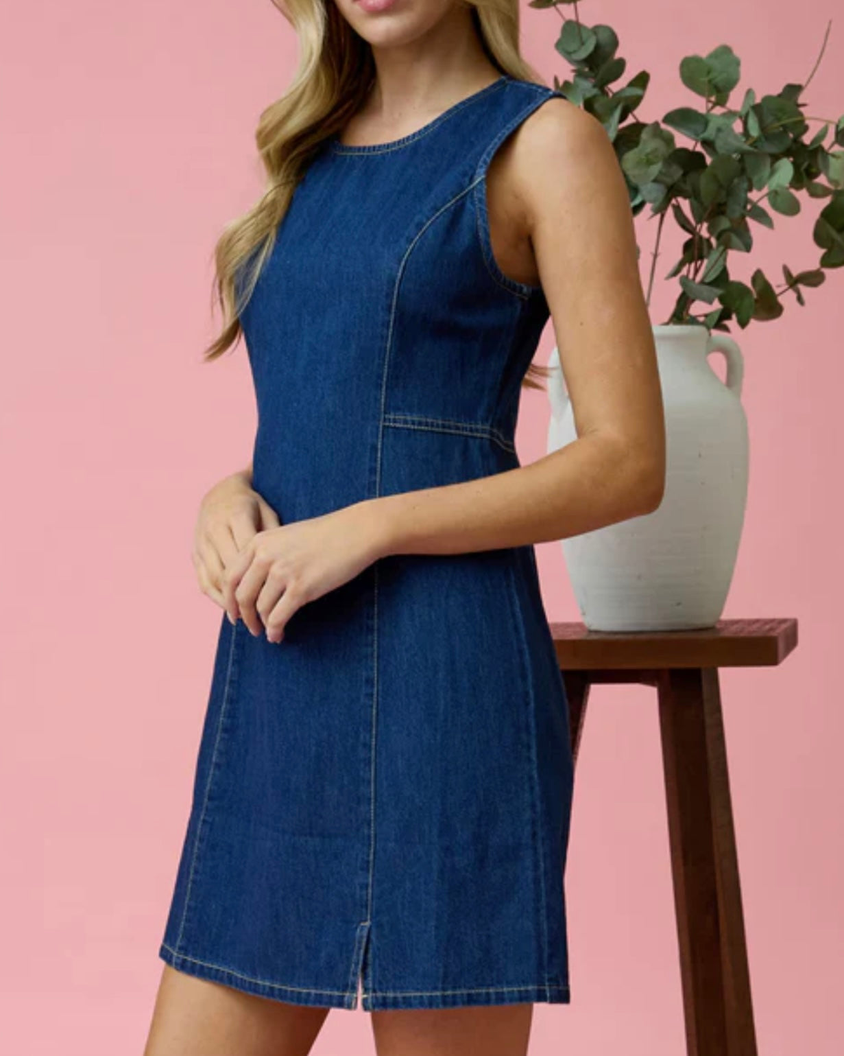 Round Neck Sleeveless Denim Mini Dress - Blackbird Boutique