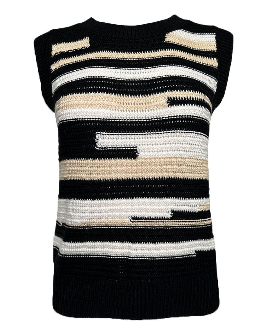 Round Neck Sweater Vest in Black-Multi - Blackbird Boutique