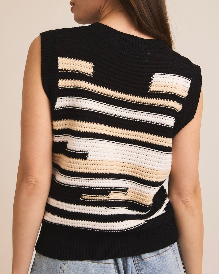 Round Neck Sweater Vest in Black-Multi - Blackbird Boutique