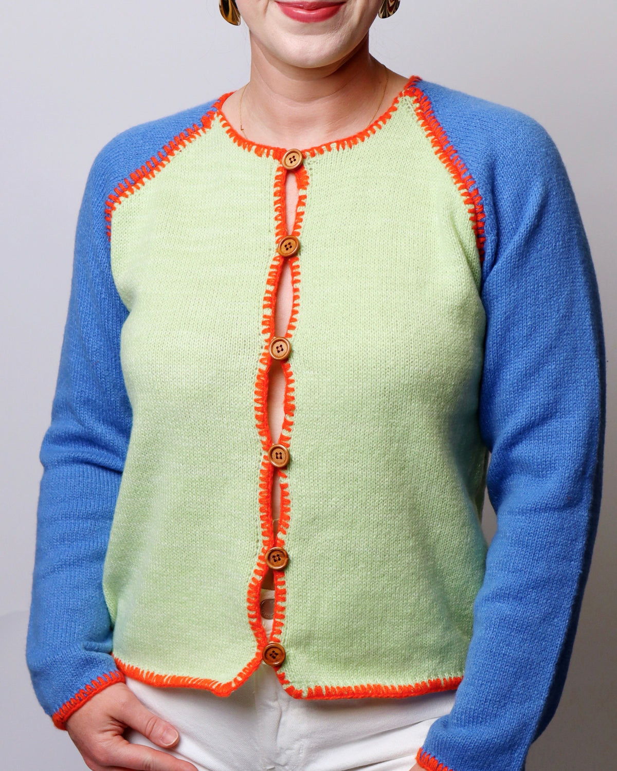 Sandra Contrast Stitch Raglan Knit Cardigan