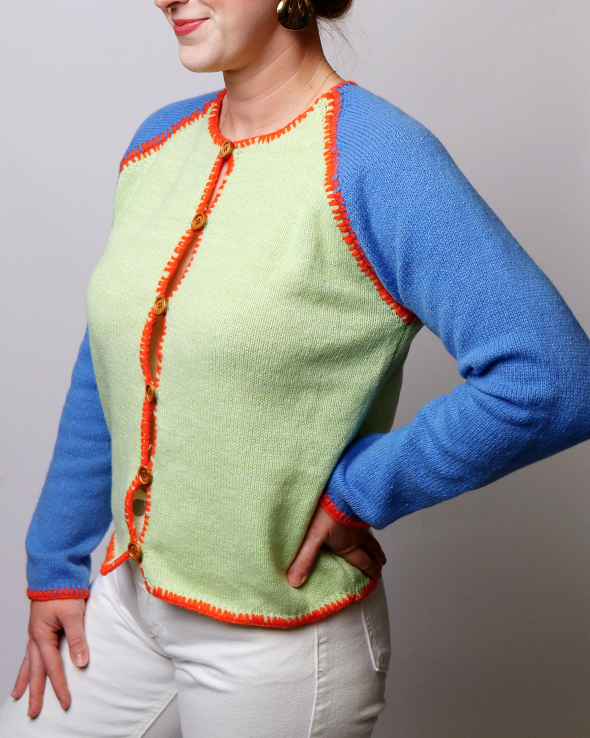 Sandra Contrast Stitch Raglan Knit Cardigan