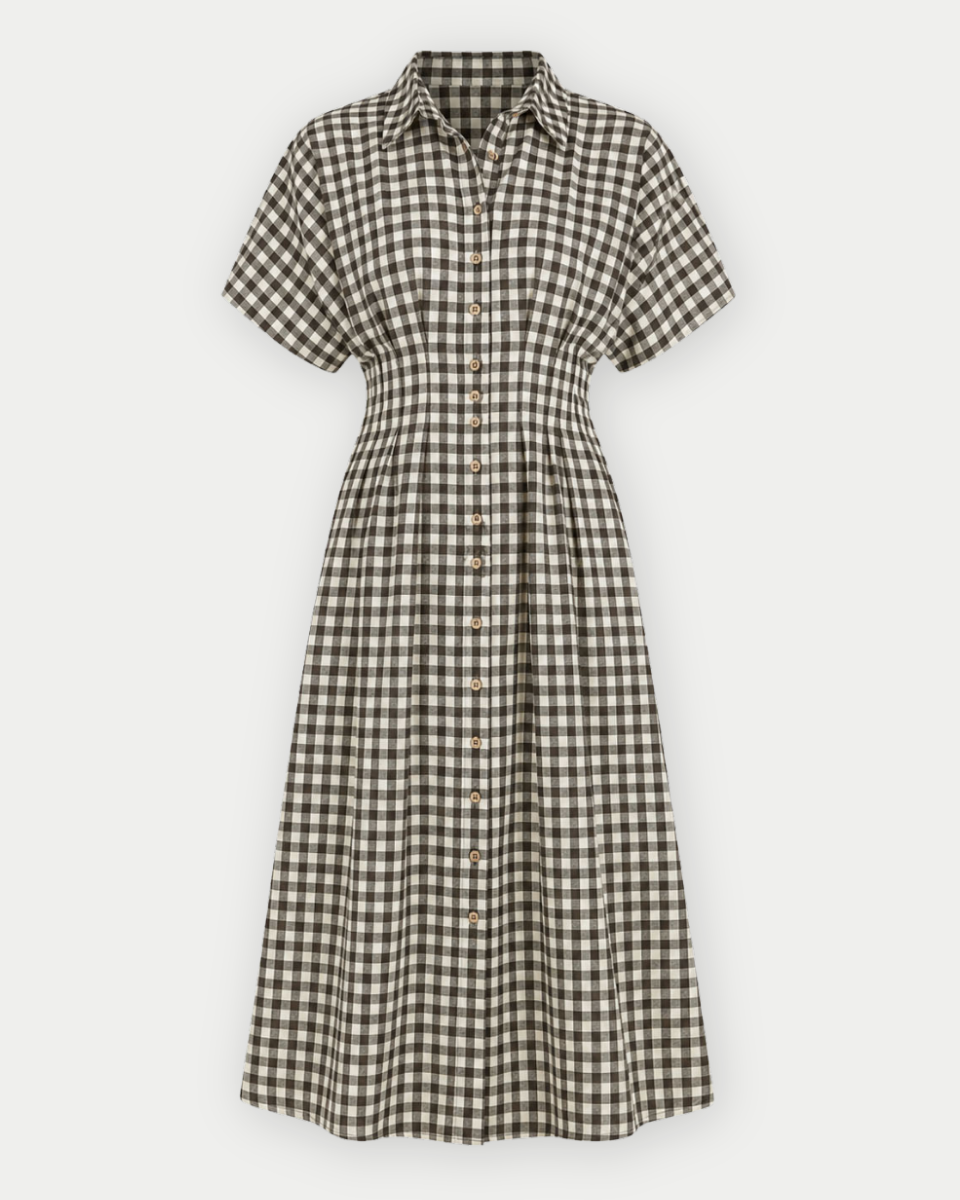 Shelby Gingham Pattern Button Down Shirt Dress