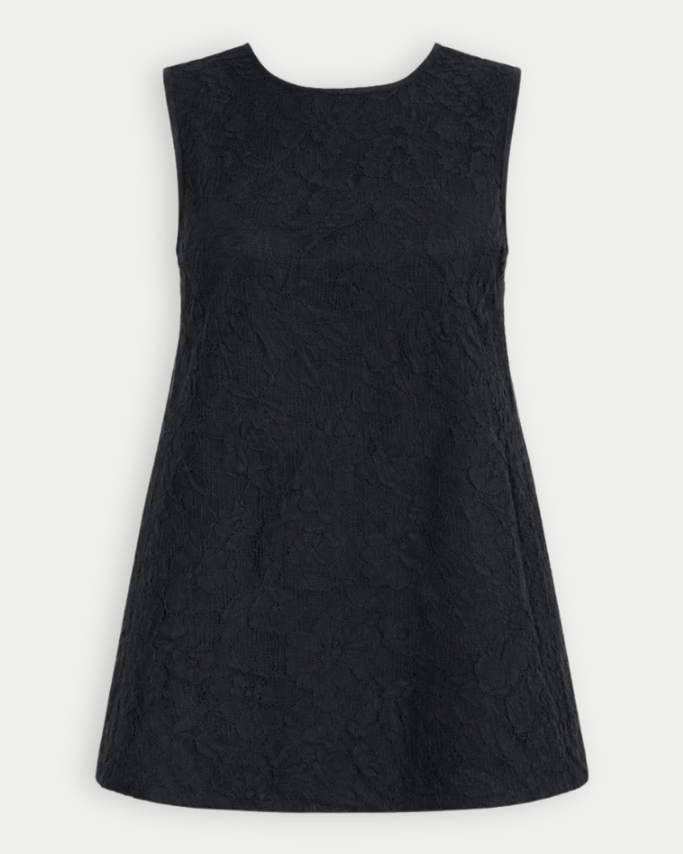 Black sleeveless dress on a white background