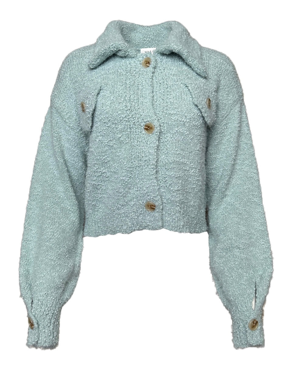 Soft Fuzzy Sweater Jacket In Dusty Blue - Blackbird Boutique